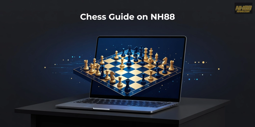 Hình minh họa khái niệm hướng dẫn chơi cờ vua trên nền tảng NH88 với bàn cờ chiến lược.