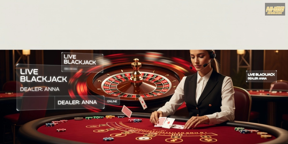 Minh họa giao diện live casino online nh88 với dealer chuyên nghiệp và bàn chơi đa dạng