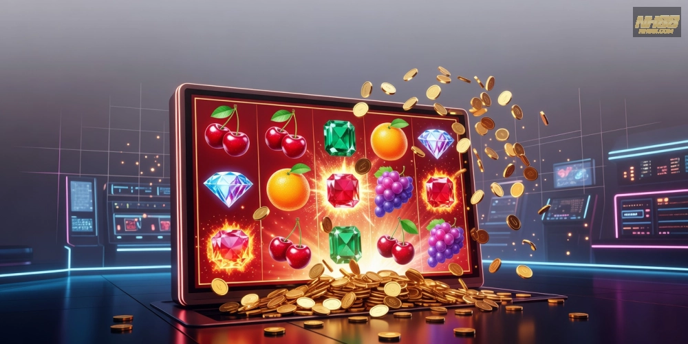 Hình minh họa khái niệm nổ hũ nh88 với biểu tượng jackpot hấp dẫn và màu sắc sống động.
