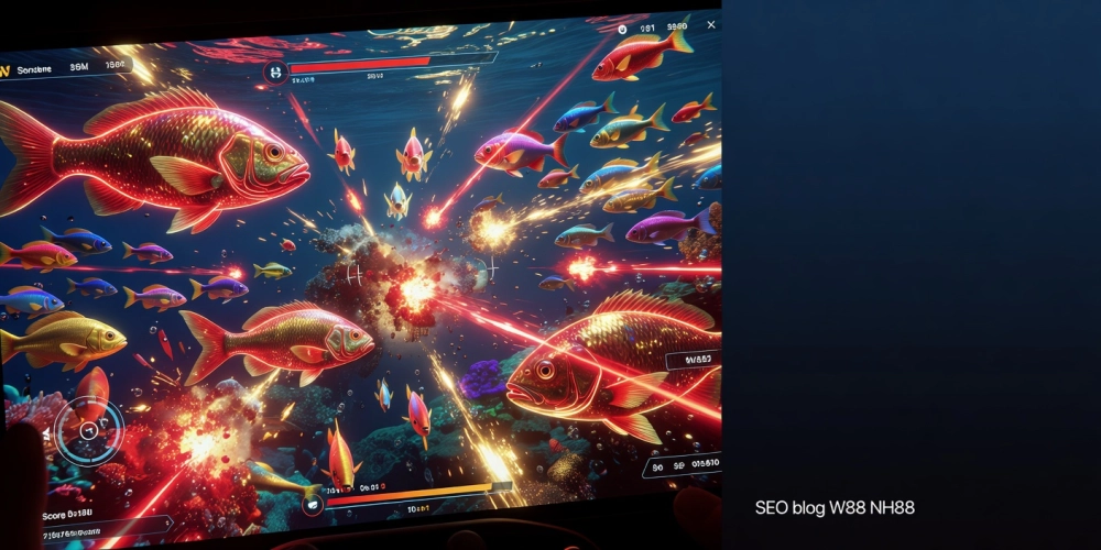Hình ảnh người chơi hứng thú với giao diện bắn cá online nh88 trên W88, cá boss khổng lồ xuất hiện