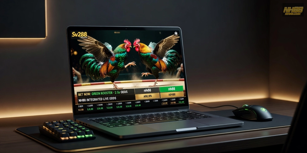 Hình ảnh giao diện xem đá gà trực tiếp trên Sv288 tích hợp nh88 với các trận đấu nổi bật và nút cược dễ sử dụng